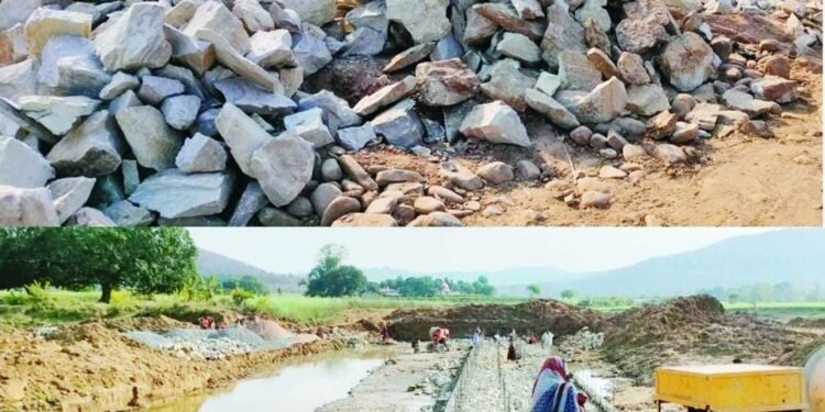 बरदहा नदी में घटिया निर्माण सामग्री से बनाये जा रहे चेकडैम